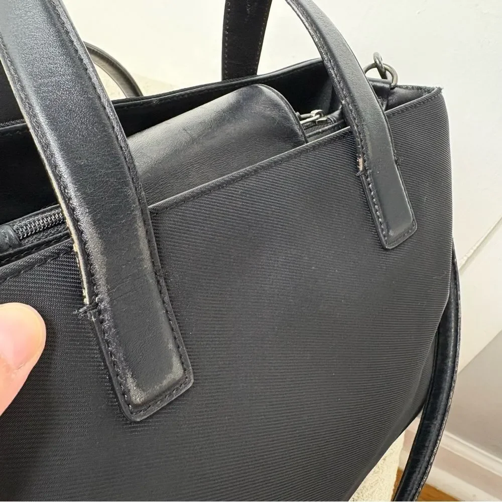 90s Vintage Coach Mercer Satchel 7400 Black Twill Leather Crossbody Tote Bag